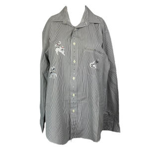 Mili Designs Shirt Womens M Black White Striped Cotton Kitty‎ Cat Vintage Button